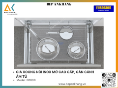 Giá xoong nồi inox mờ cao cấp, gắn cánh âm tủ Eurogold EP60B - 600mm - Inox304